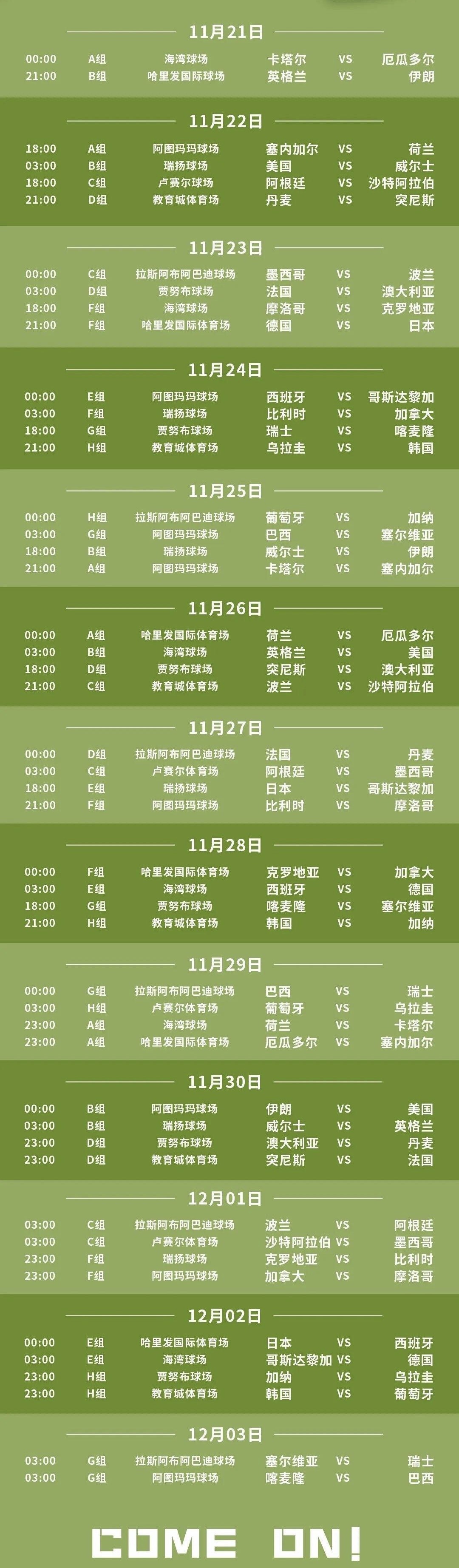 世界杯2022赛程表最新，今晚揭幕战直播在哪看？