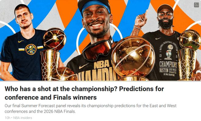 ESPN预测新赛季总冠军：雷霆力压掘金居首 火箭第4尼克斯第5